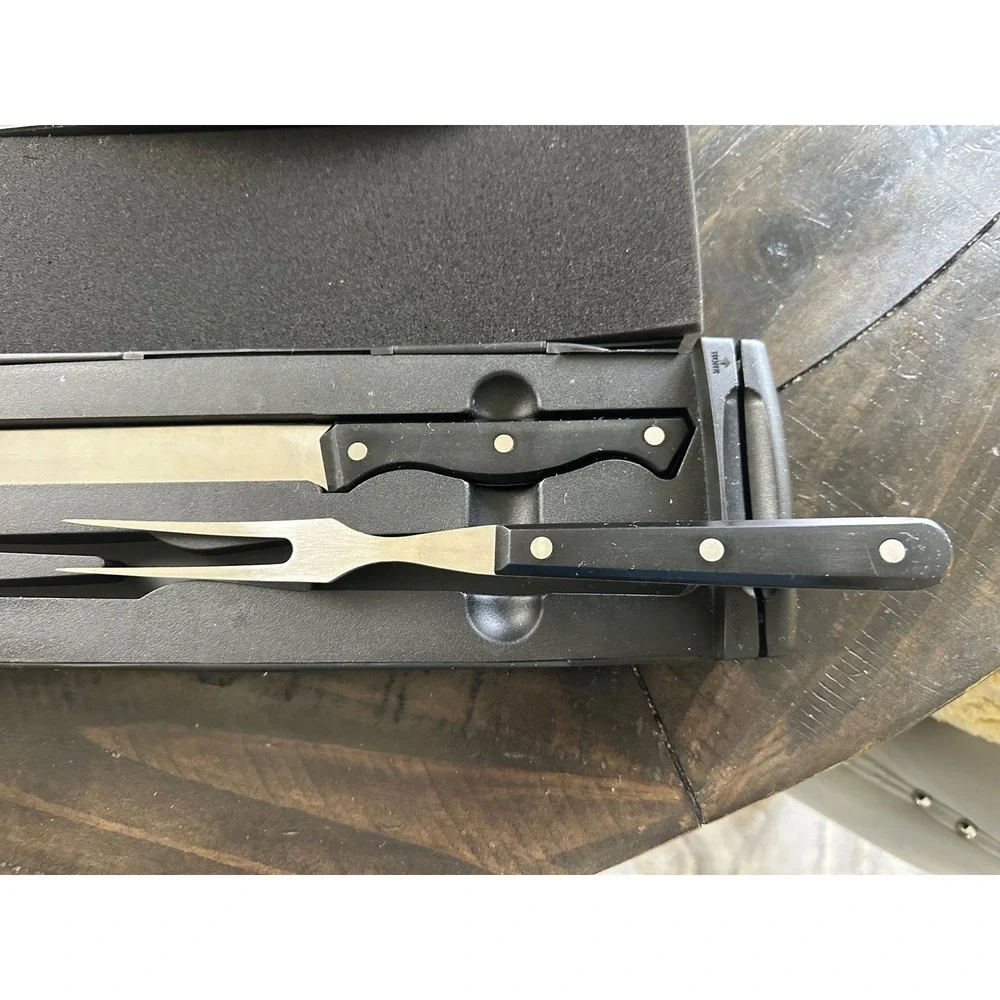 Pampered Chef 2 Piece Carving Set Stainless Steel Knife Fork Built‎ In Sharpener